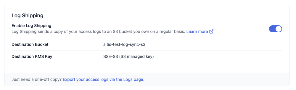 Log Shipping feature in the customer dashboard