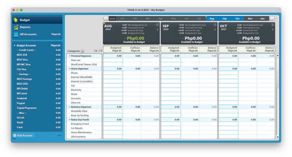 YNAB 4 running on a macOS Ventura